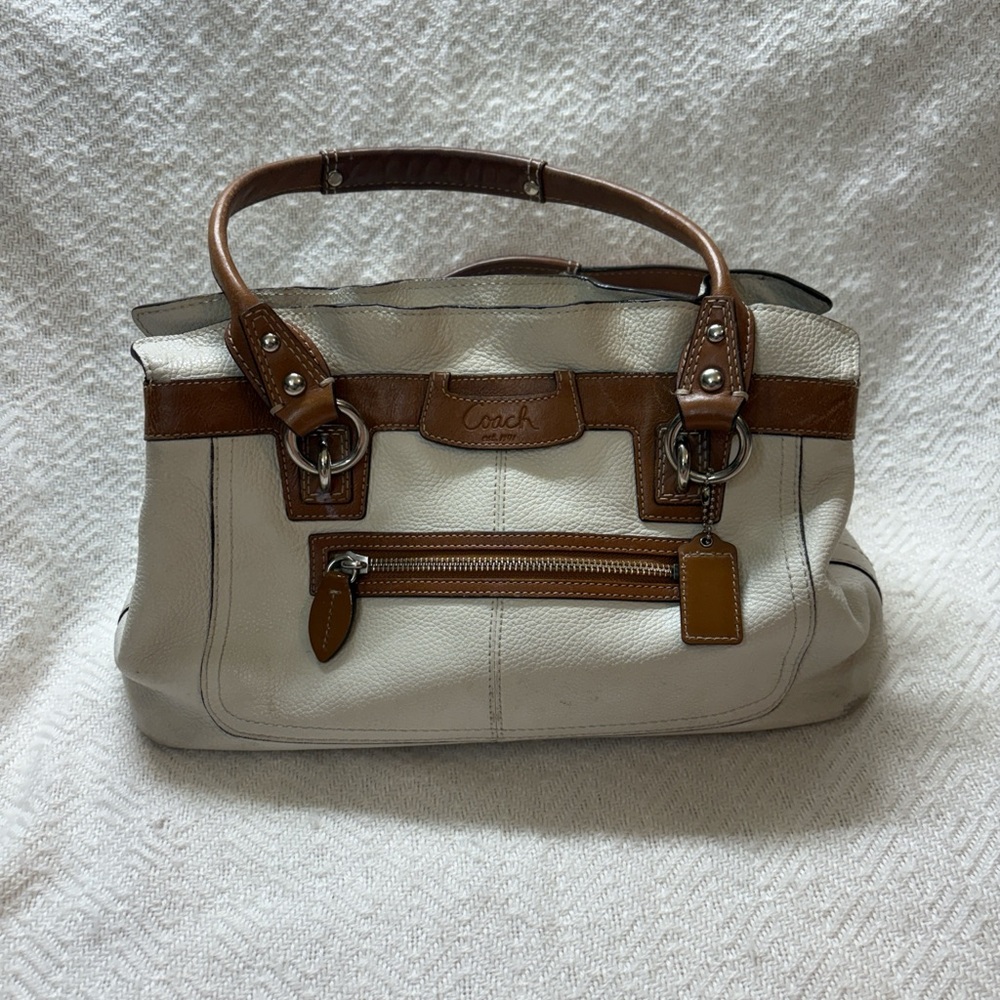 Vintage Coach Penelope Cream and Brown Leather Satchel No. K10149-F14682
